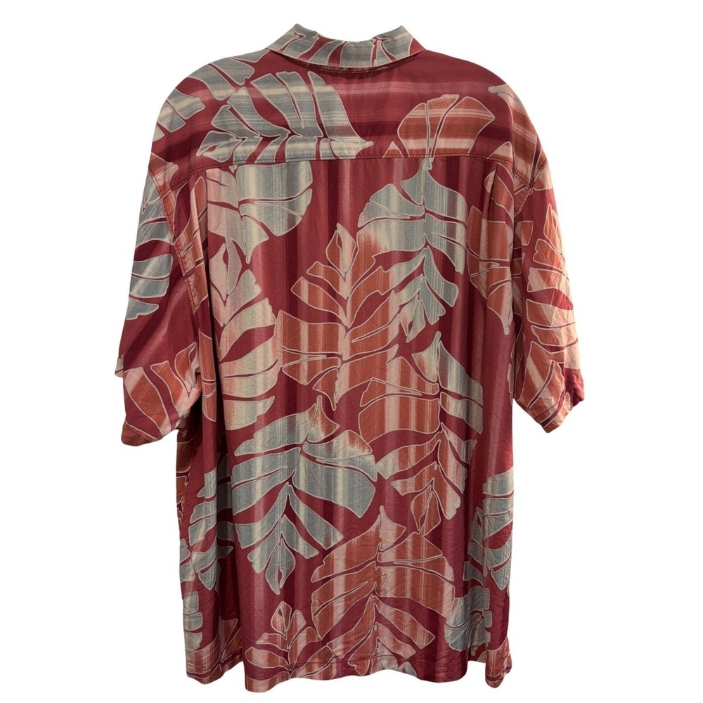 Tommy Bahama Silk Button Up Shirt Mens XL Red Coral Hawaiian Tropical Leaf - Picture 5 of 10